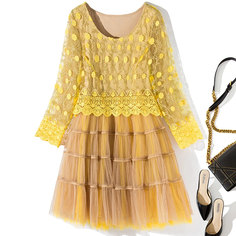 Нежный вышитая марля из кусков женское платье 2019 сезон: весна–лето Топ Класс