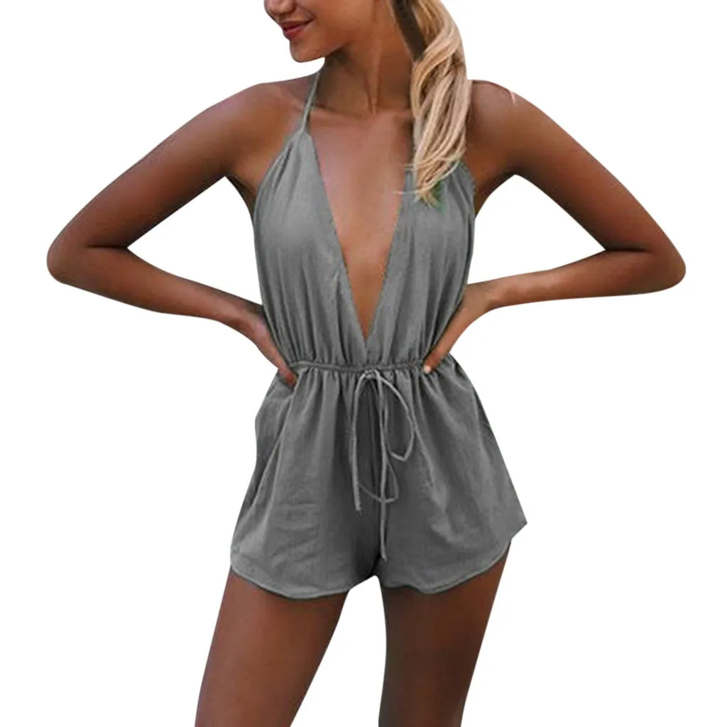 Женский комбинезон с цветочным принтом элегантный без рукавов V образным вырезом