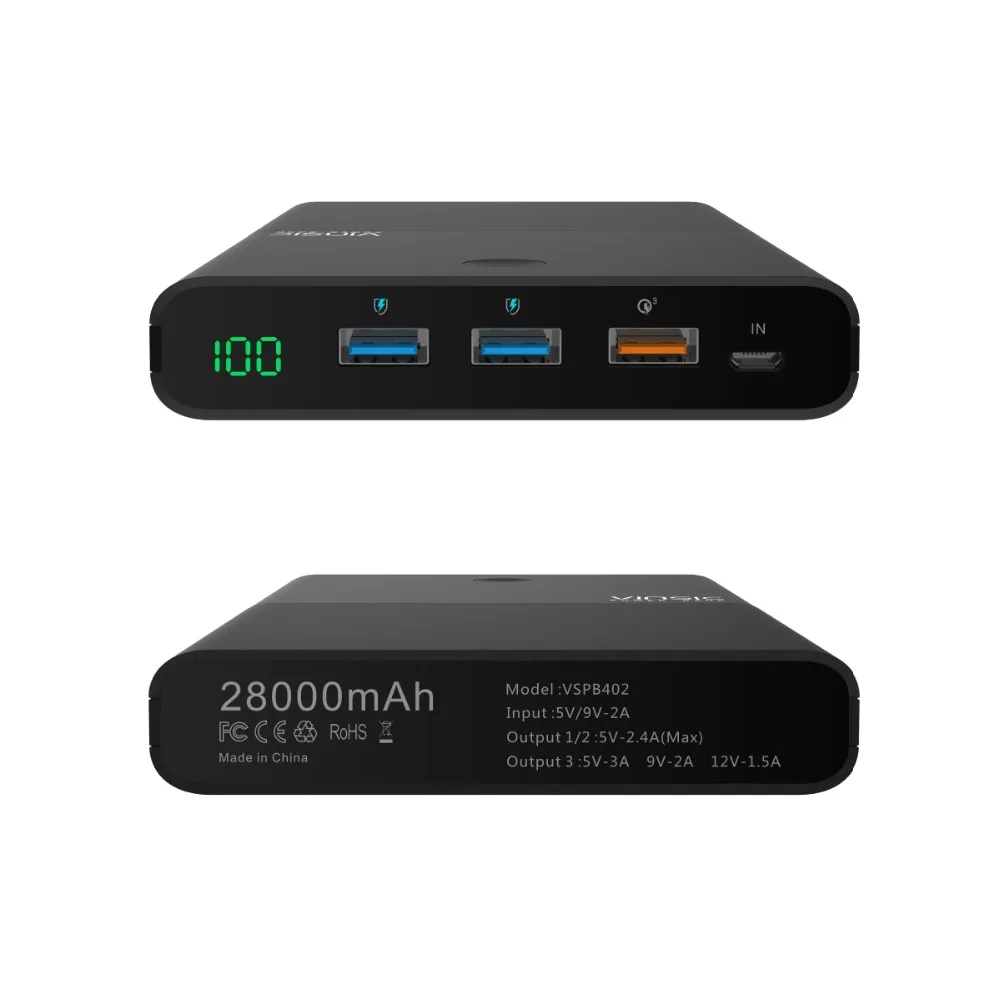 Vinsic 28000 мАч Мощность банк QC3.0 2.4A Dual USB способ быстрого Зарядное устройство 3 0 для