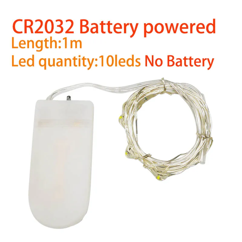 CR2032 String 1M Ручной работы светодиодный Сказочный струнный светильник светодиодный фейерверк гирлянда теплый белый серебряный провод домашняя Свадьба Рождественская вечеринка украшение дома - Испускаемый цвет: CR2032 String 1M