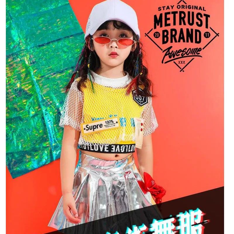 Детская одежда в стиле хип хоп футболка для девочек серебристая юбка джазовых