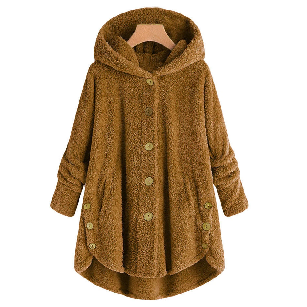 

Women Winter Warm Fluffy Coat Overcoat Teddy Full Coat Autumn Hooded Button Jacket Tops Outwear Loose Sweater Plus Size Overcoat