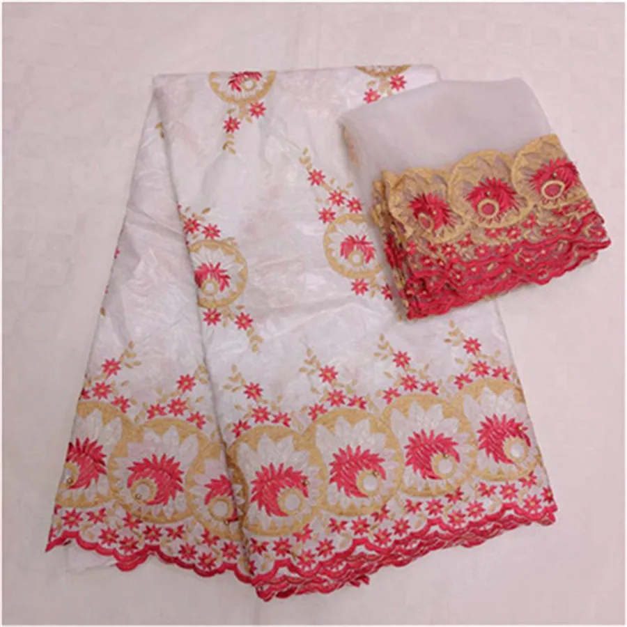 Women bazin riche brocade brode guinea fabric high quality lace nigerian gele headtie for women 5+2yards/lot | Дом и сад