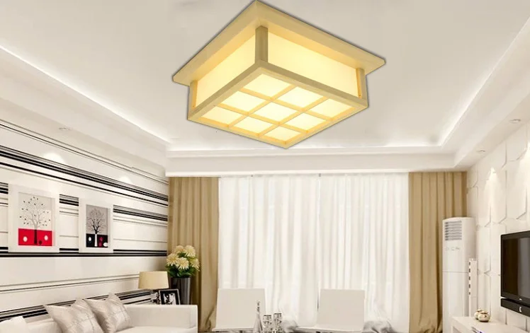 Modern LED Square Surface mounted OAK Wood PVC lamparas de techo home wooden led ceiling lamp fixture for living room bedroom