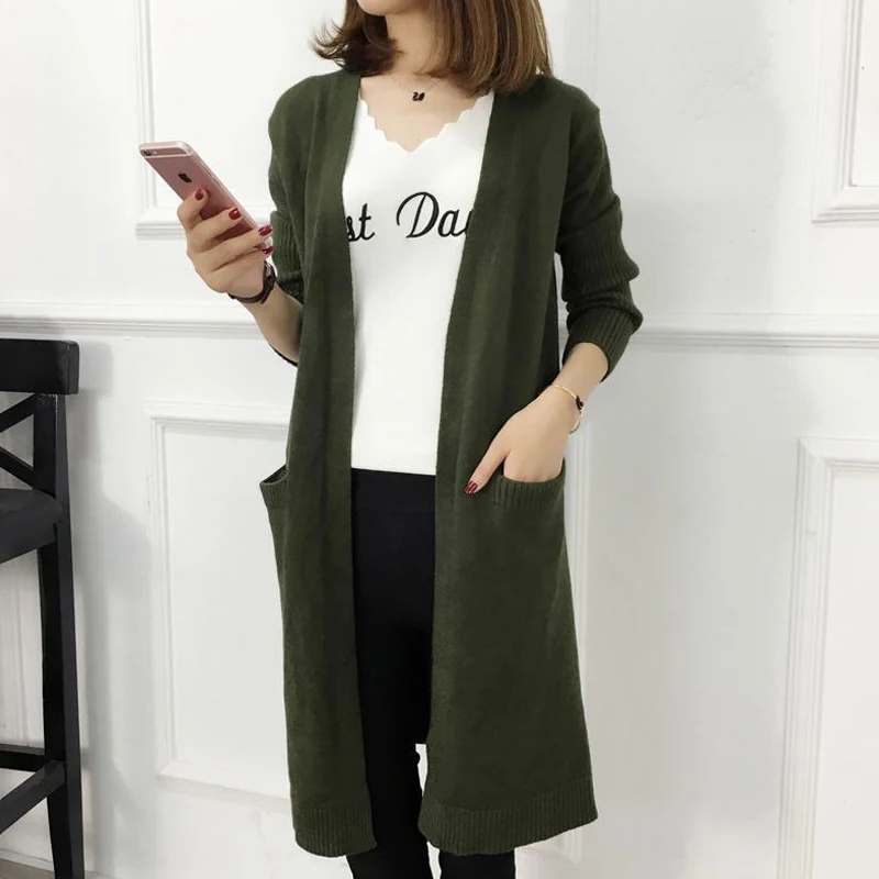 Women Autumn Open Stitch Cardigan 7 Colors Available Knitted High Quality Ladies Outwear Sweater Long Cardigans