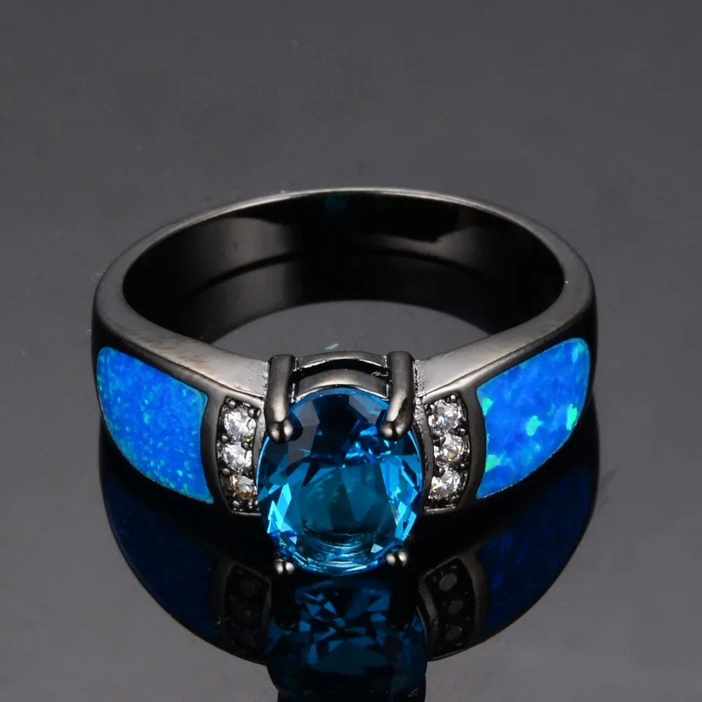 Кольцо обручальное из черного золота с голубым опалом и цирконом|engagement ring|fashion
