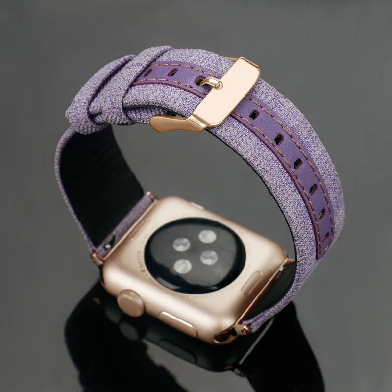 purple Кожаный ремешок для Apple watch band 44 мм 42 мм 40 мм 38 мм correa aplle Iwatch band 3 2 холст браслет на запястье ремень аксессуары для часов - Цвет ремешка: purple