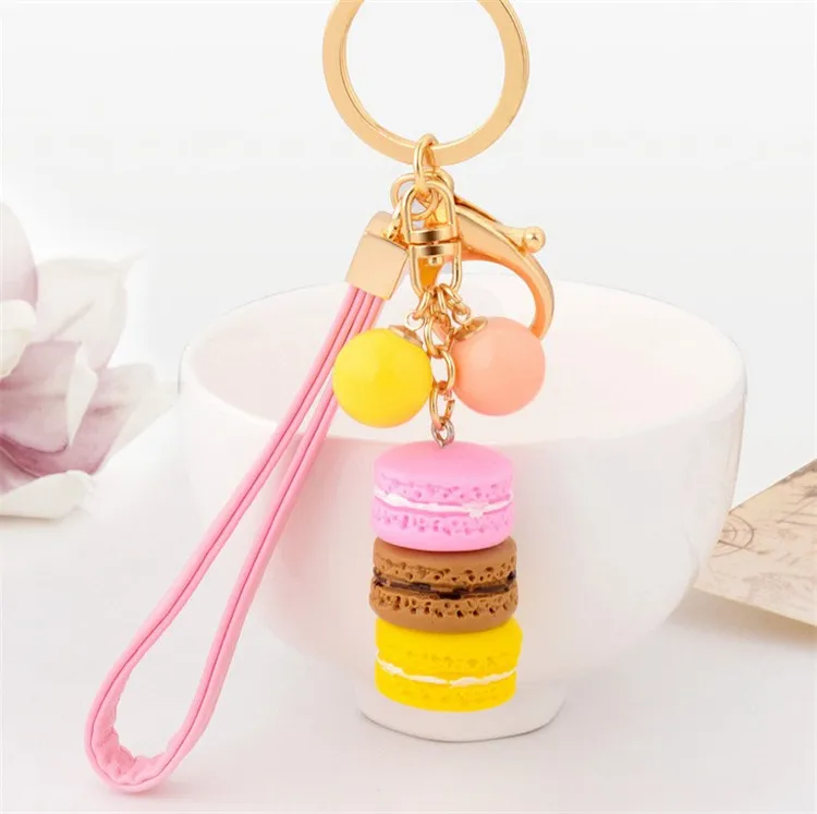Creative Macarons Cake Key Chain Hide Rope Pendant Fashion Keychains Car Keyrings Accessories Women Bag Charm Trinket Wholesale | Украшения