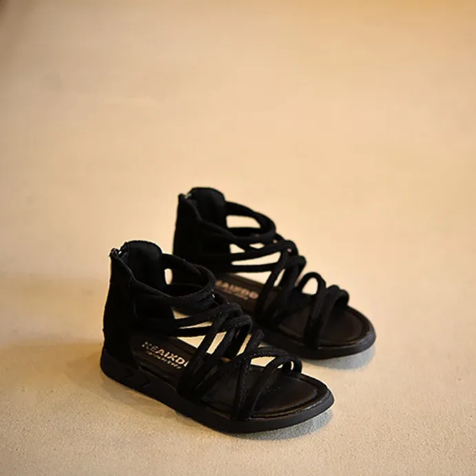 2017 летние коричневые винтажные сандалии гладиаторы для маленьких девочек