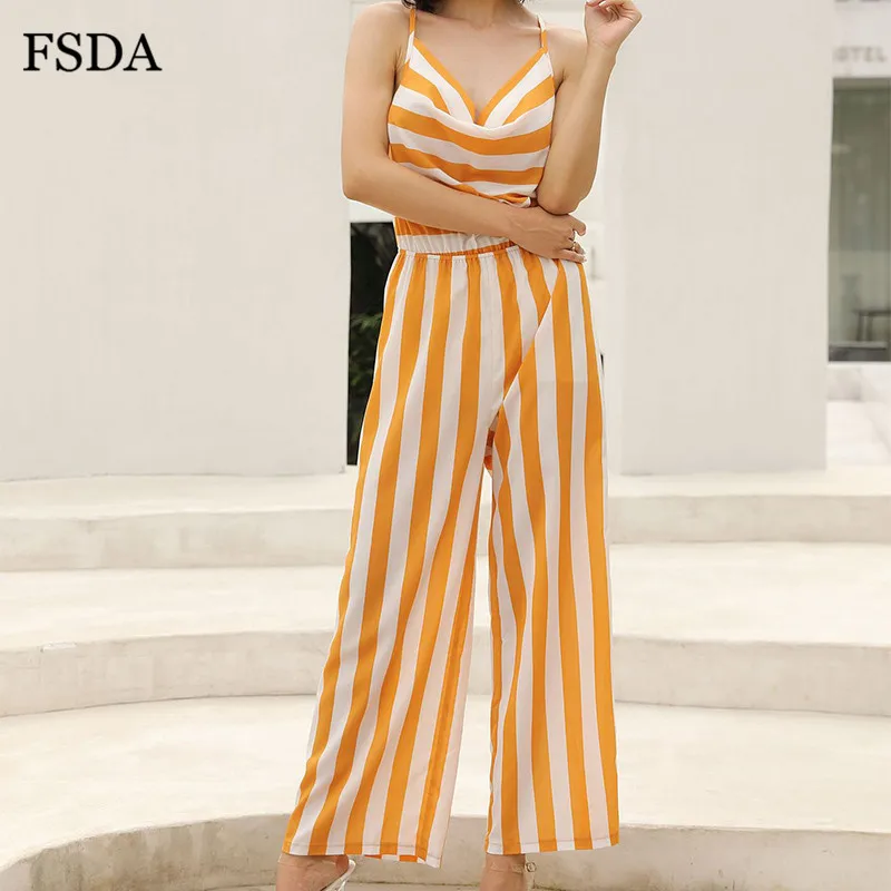 Женский комбинезон на бретельках FSDA повседневный в полоску с открытой спиной и