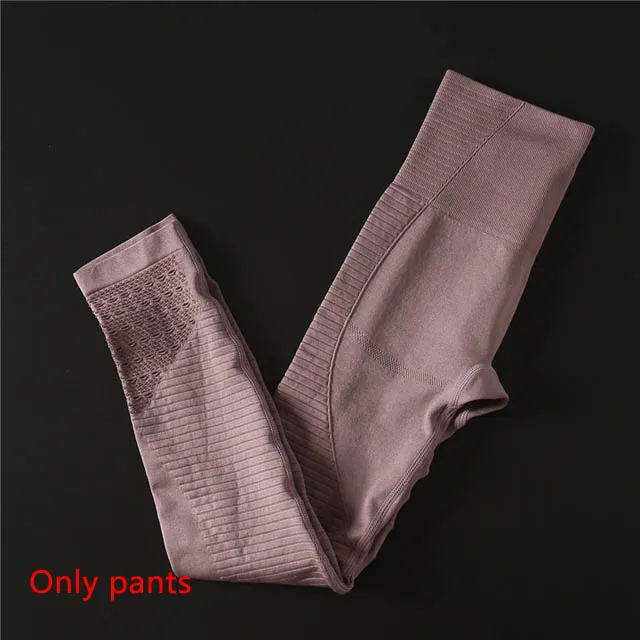 Purple pants 2 шт./компл. Бесшовные Спортивный костюм Для Женщин Йога набор мягкий пуш-ап спортивный бюстгальтер Фитнес Костюмы женские эластичные леггинсы, брюки для девочек - Цвет: Purple pants