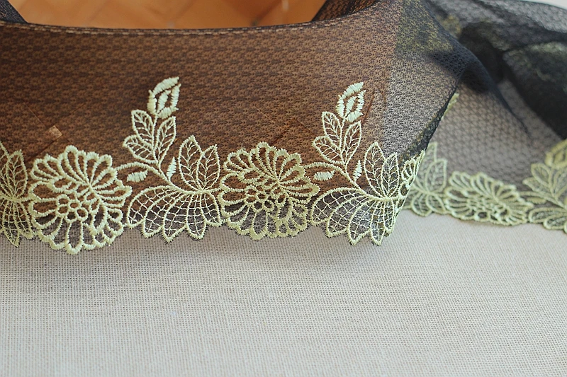 2 ярда черная Изысканная вышитая Цветочная кружевная отделка Высококачественная