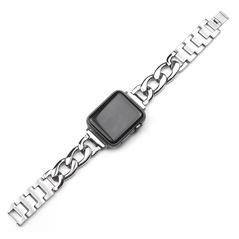 Серебристый Кристалл Нержавеющая сталь ремешок для iwatch серии 4 3 2 1 ремешок полосы для apple watch 40 мм 44 мм 42 мм 38 мм ссылка браслет часы полосы - Цвет ремешка: Серебристый