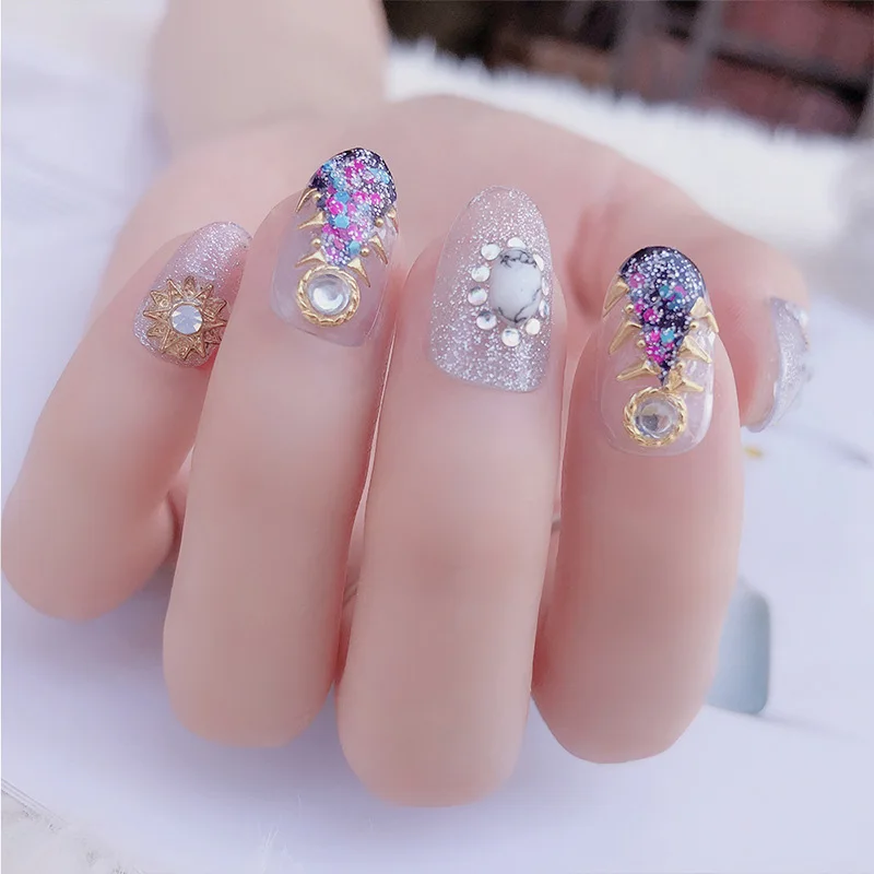 24 шт./компл. наклейка с заклепками полное покрытие накладные ногти клеем красивая