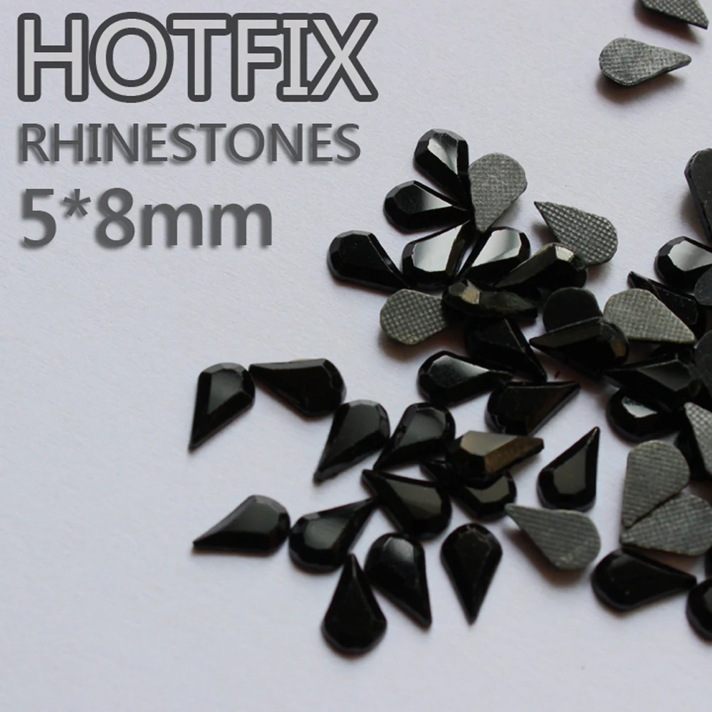 Акция яркие бусины 260 шт. 5x8 мм черные каплевидные DMC с горячей фиксацией на