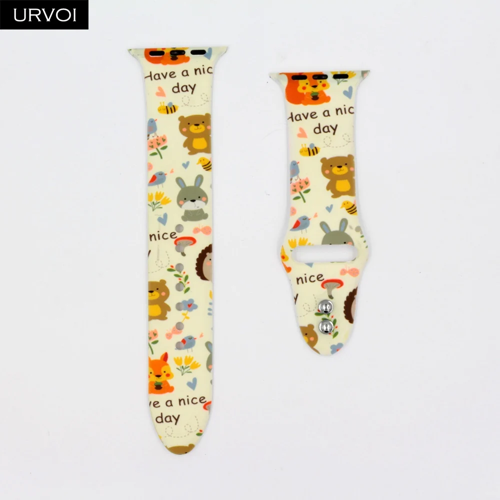 Style L URVOI спортивный ремешок для Apple Watch series 54 3 2 1 граффити живопись силиконовый ремешок для iWatch разноцветные адаптеры Фламинго Леопард - Цвет ремешка: Style L