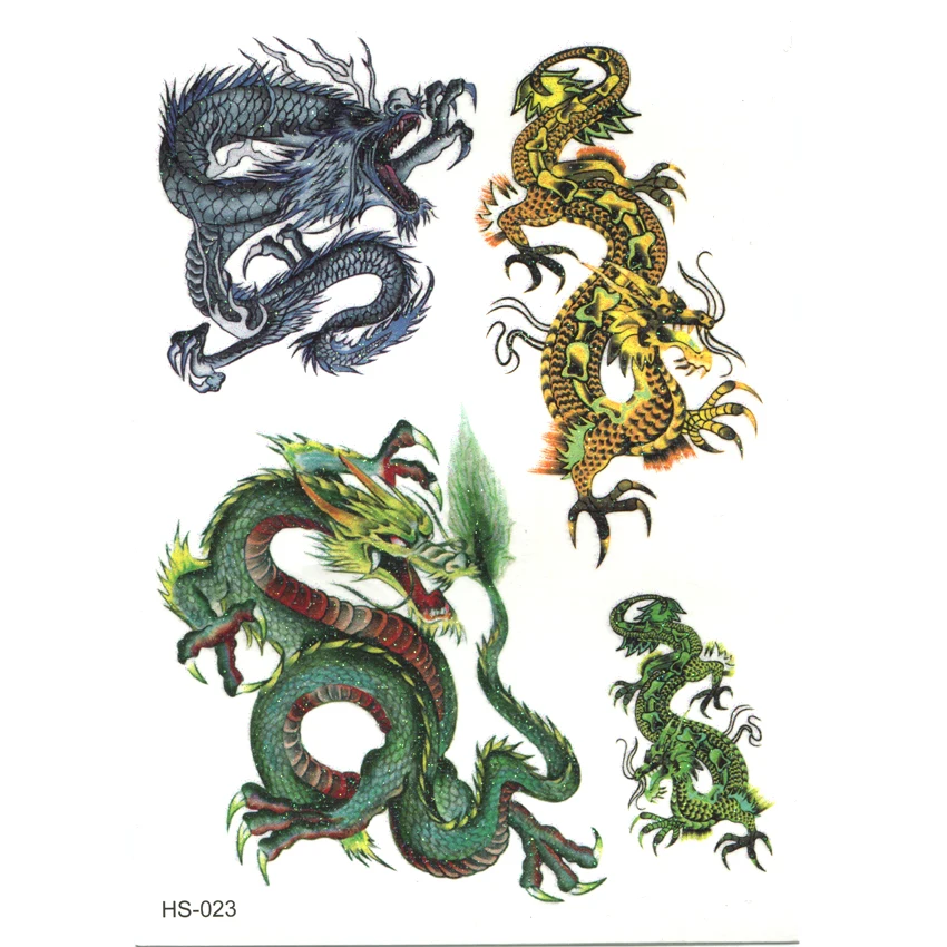 Водостойкие временные тату King Of Dragon 3 шт. Золотая вспышка Харадзюку хна флеш