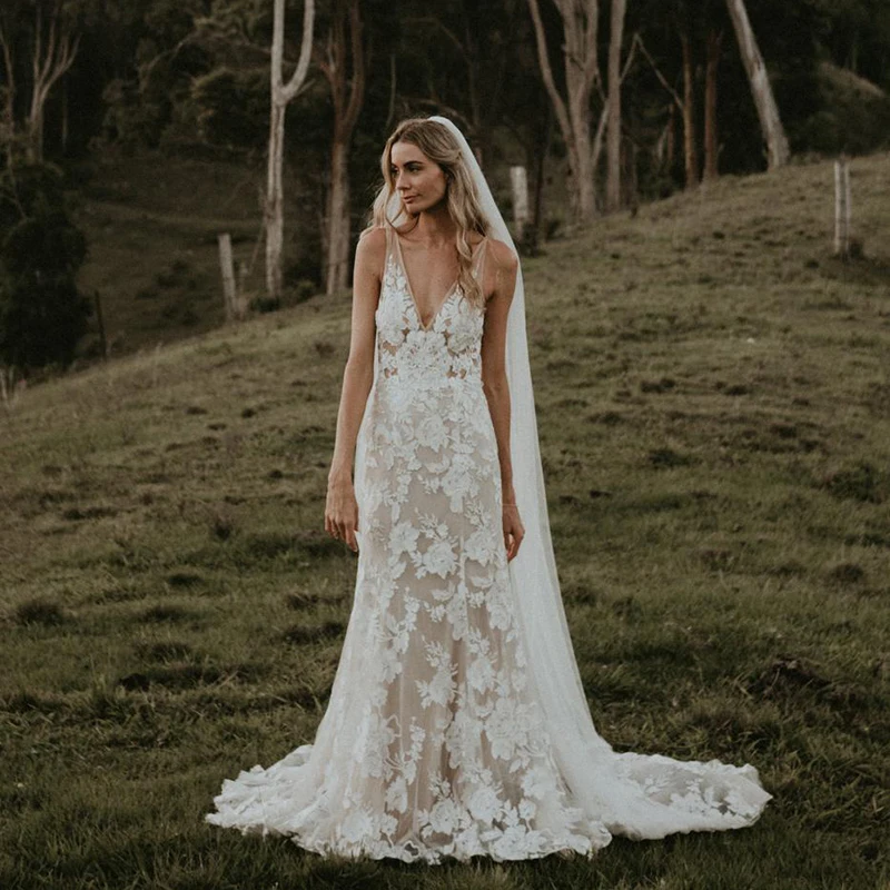 Eightale Boho Свадебные платья V шеи аппликации кружева сексуальное с открытой спиной свадебное платье в стиле "Русалка" размера плюс свадебные платья trouwjurk