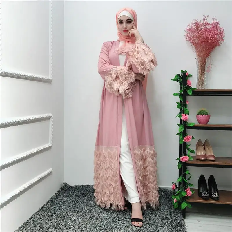 Кимоно Abaya Dubai Открытый спереди кафтан мусульманский женский длинный кардиган с