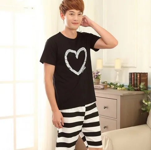 Новые хлопковые летние любителей Пижама пара любовь печати пижамные комплекты