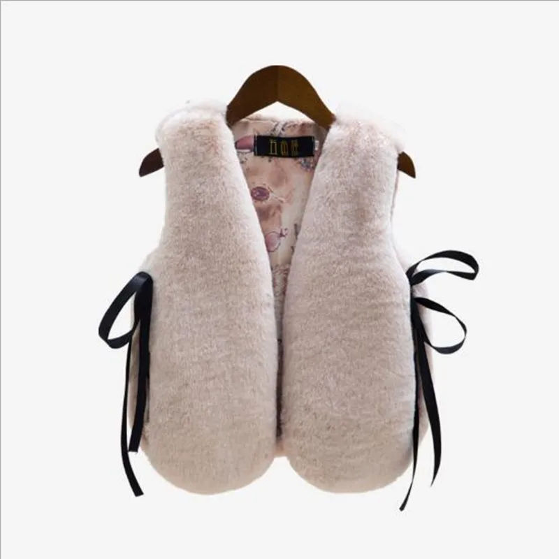 Clobee 2017 Autumn Winter Baby Girls Clothes Faux Rabbit Fur Vest Tie V-neck Sleeveless A Button Infant Luxury Warm Coat N73 | Детская