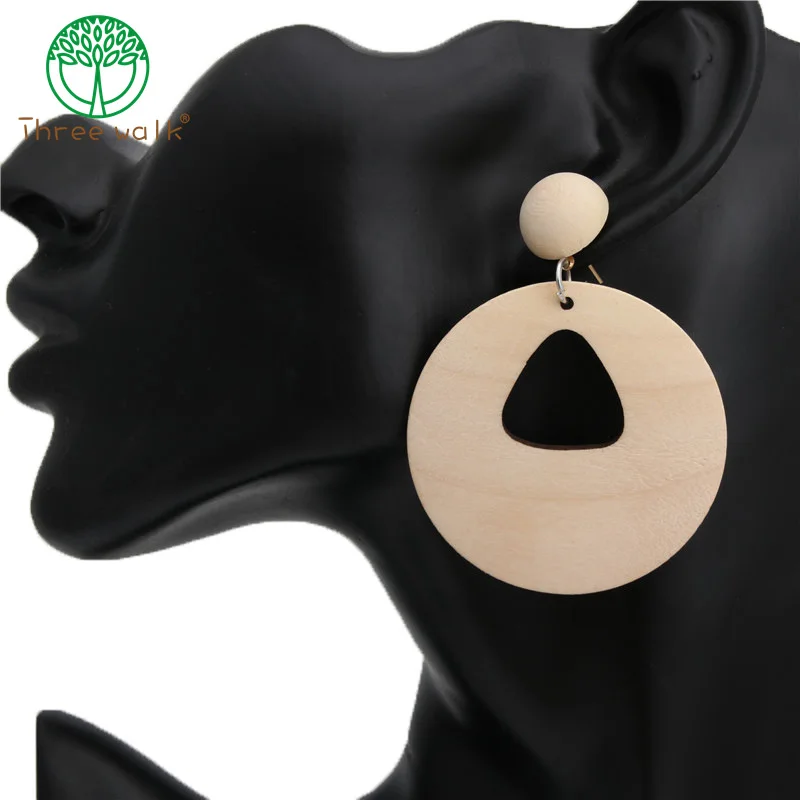 

E154 Vintage Wood Dangle Earrings Round Hole Drop Earrings Jewellery Boucles D'oreilles Pour Les Femmes