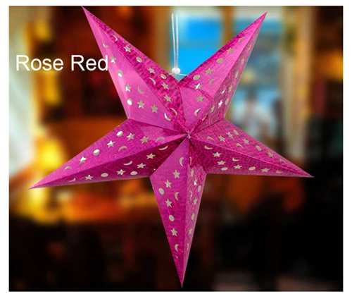 rose red 20 шт./партия принадлежности для Хэллоуина рождественские украшения полые пятиконечные звезды абажур бумага для дома кулон орнамент - Цвет: rose red
