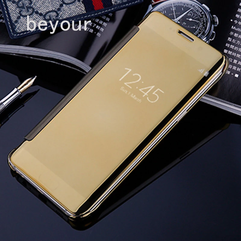Умный роскошный флип чехол для Samsung Galaxy S6 S7 Edge S8 S9 S10 Plus Note 8 9 10 кожаный зеркальный