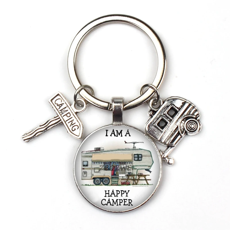 Счастливый Отдых милые туристический автомобиль я лагерь camper ключ дорожный знак брелок со стеклянным кабошоном путешественник цепочка для ключей «богиня»;