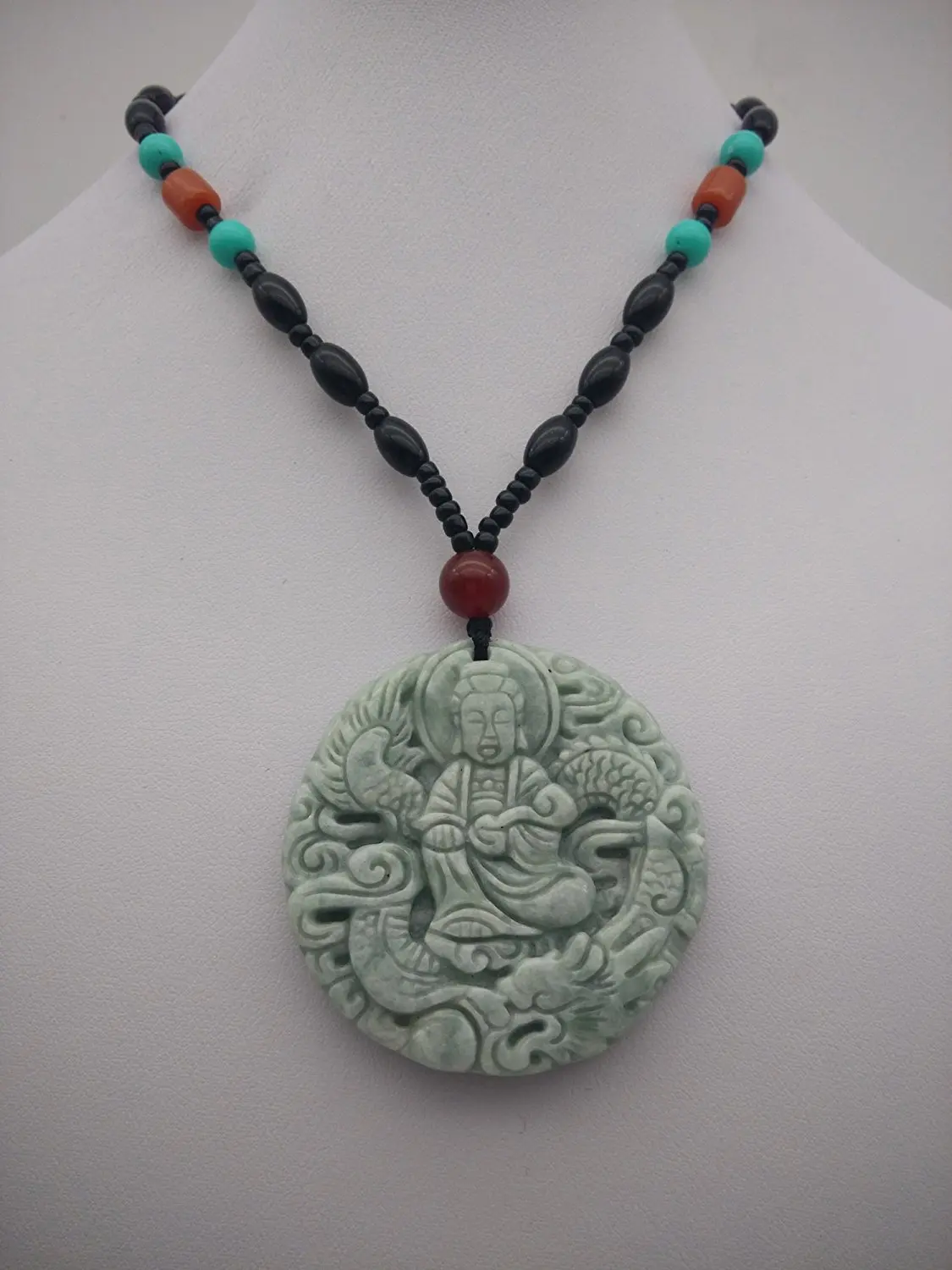 Koraba Fine Jewelry Pure Natural Jadeite Grade Jade Ride Dragon Goddess of Mercy Kwan-yin Pendant Necklace Free Shipping | Украшения и