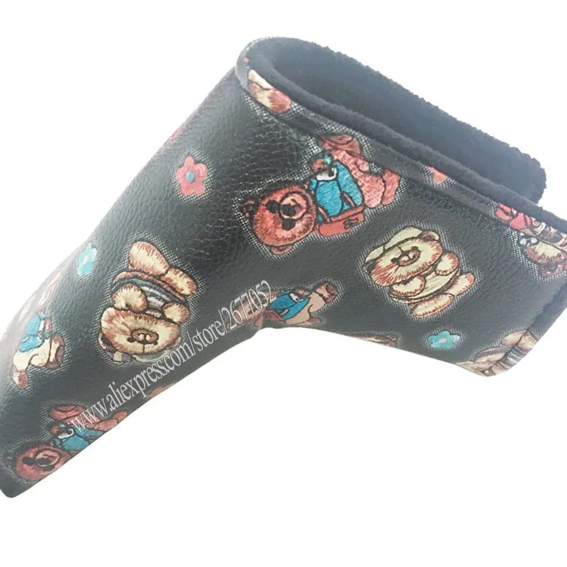 

New Unisex T Golf putter head Cover Bear pattern Putter clubs head cover black colors Golf headcover Cooyute Free shipping