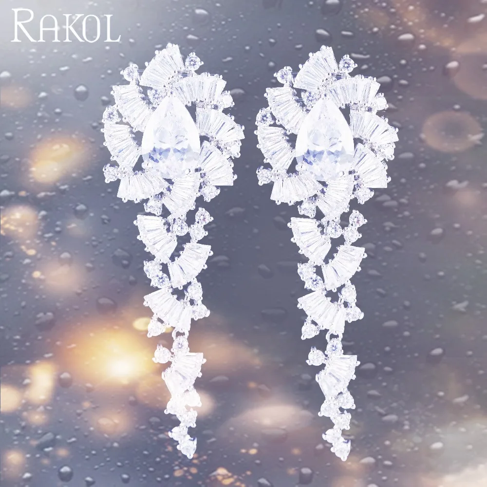 RAKOL 2019 новый тренд AAA CZ цирконий белый цвет лист длинные висячие серьги для женщин