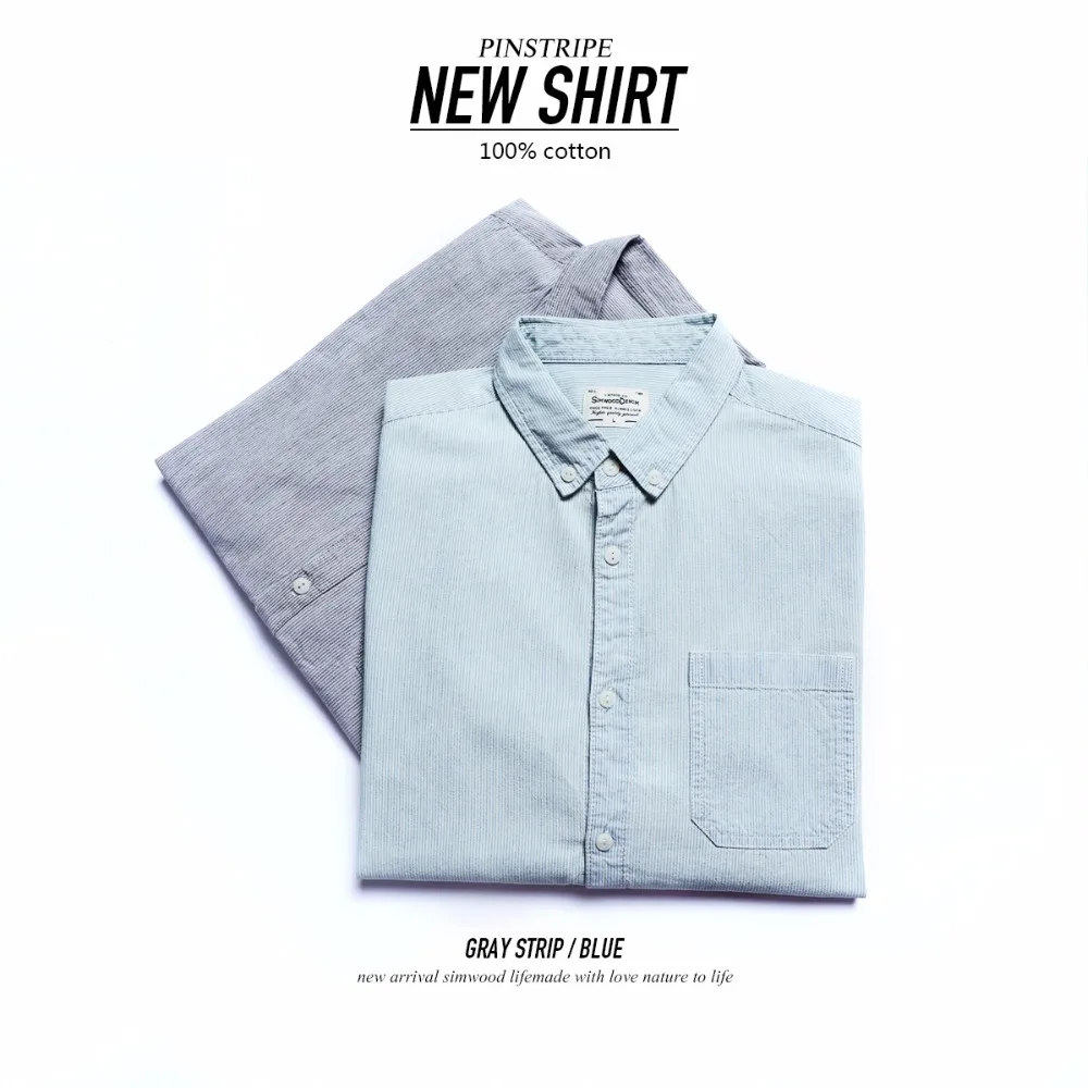 Мужская рубашка SIMWOOD брендовая хлопковая блузка в Вертикальную Полоску с длинным