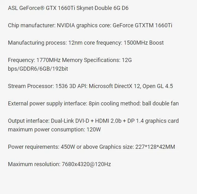 Видеокарта, используемая ASL GTX1660TI 6G DDR6 192bit, для настольного компьютера, игры, офиса, для nVIDIA Geforce GTX 1660TI, Hdmi, Dvi, видеокарта