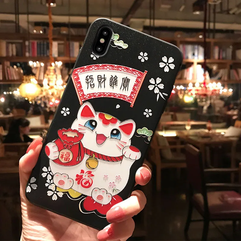 JIBAN китайский стиль Lucky Cat чехол для телефона IPhone XSmax XR X 3d рельефный Iphone 6 6S 6plus 7plus 8