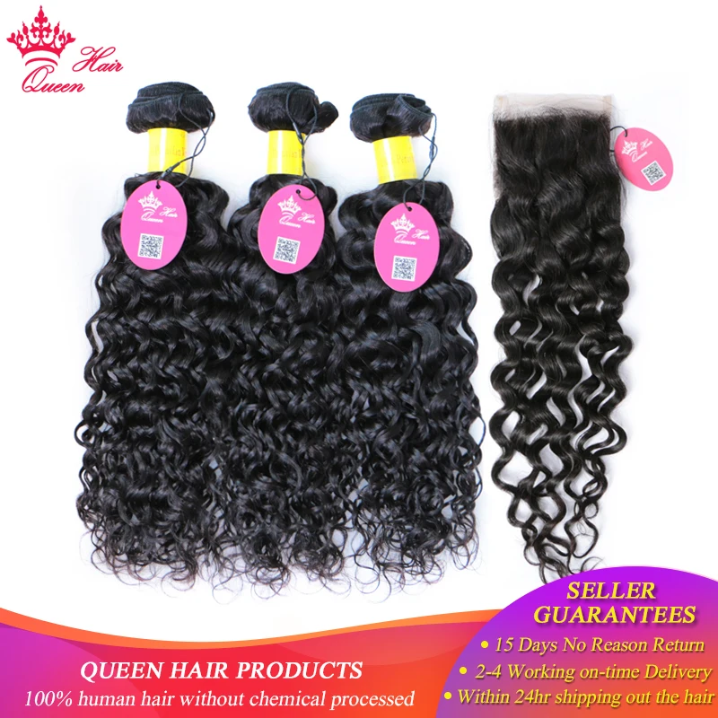 Queen Hair Products перуанские Волнистые кружевные застежки Remy уточные волосы волнистые