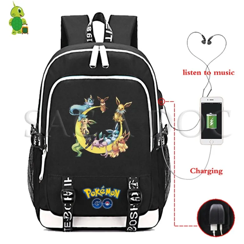 15 Рюкзак для ноутбука Pokemon Pikachu с usb-зарядкой для подростков, девочек, мальчиков, Gengar Eevee, школьные сумки, многофункциональные повседневные дорожные сумки - Цвет: 15