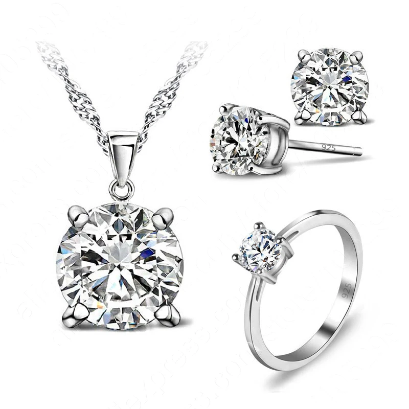 

Hot Classic Simple Wedding Jewelry Set For Women Pendant Necklace Earrings Ring Suit Size 6 7 8 9 Fast Shipping Wholesale