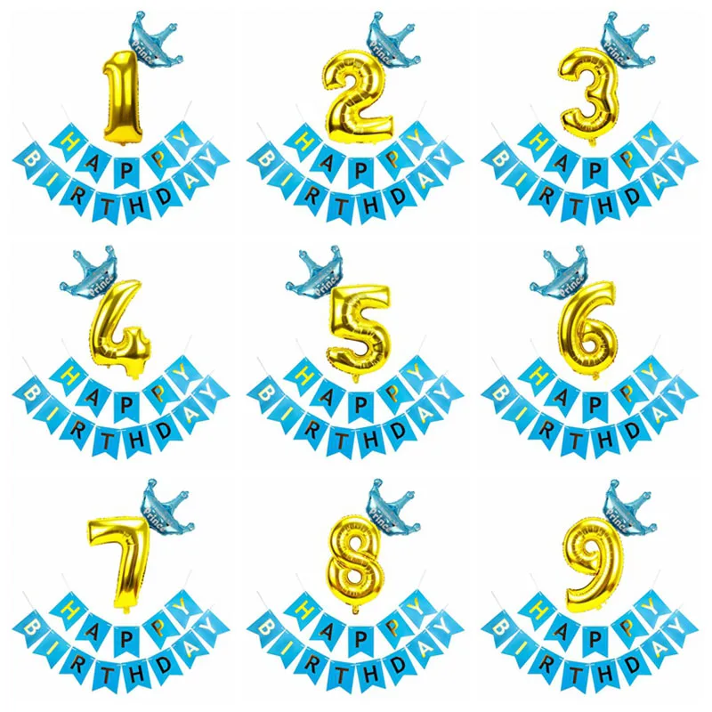 blue gold Heronsbill 1st 1 2 3 4 5 6 7 8 9 лет с днем рождения воздушные шары из фольги в виде цифр для маленьких мальчиков и девочек вечерние украшения детских товаров, 2nd 3rd - Цвет: blue gold