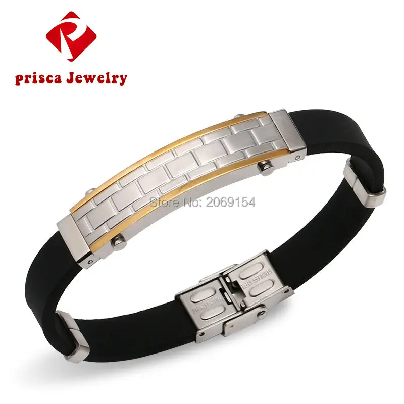 Модные мужские ювелирные изделия из нержавеющей стали силиконовый браслет звено