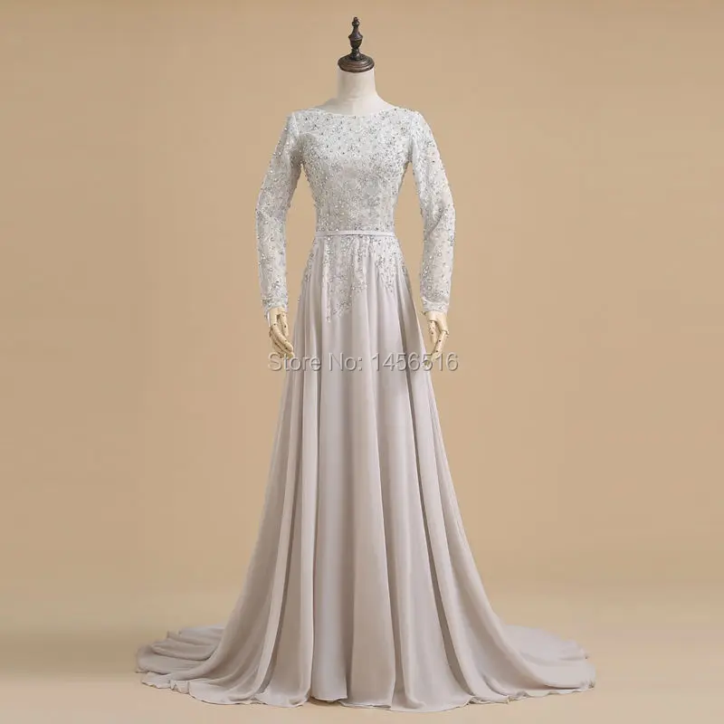Реальный образец ТРАПЕЦИЕВИДНОЕ шифоновое платье с длинным рукавом и бисером 2020