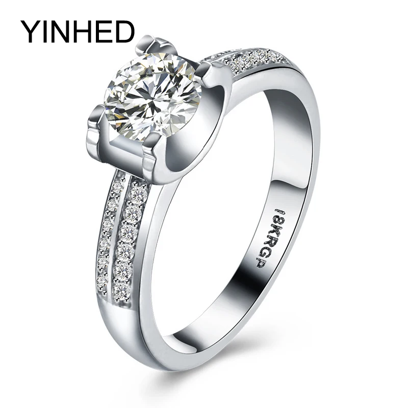 Кольцо YINHED из белого золота с штампом 18KRGP обручальные кольца для женщин