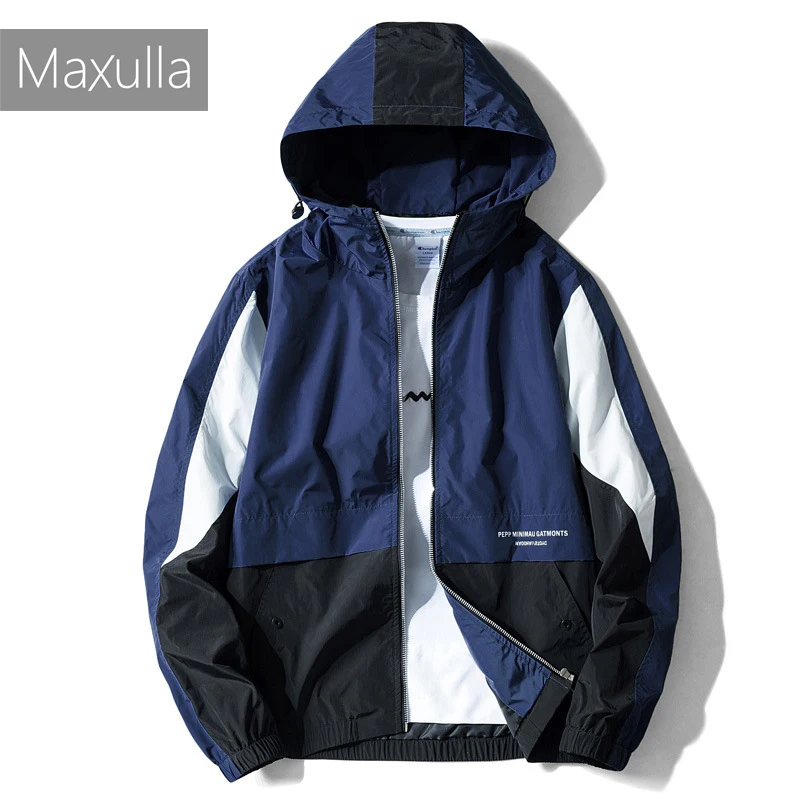 Maxulla новая весенняя куртка с капюшоном мужские лоскутные куртки из анорака