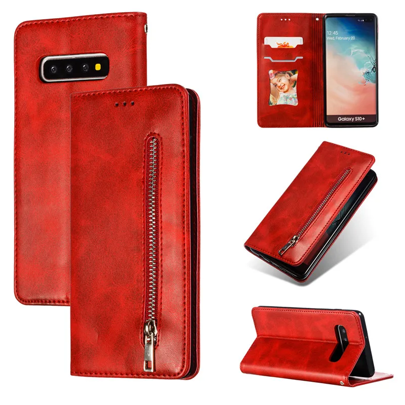 Кожаный флип S10plus S10E кошелек на молнии Держатель для карт для samsung Galaxy S10 E 5G S9 S8 Plus S7 Edge Note 8 9 чехол для телефона
