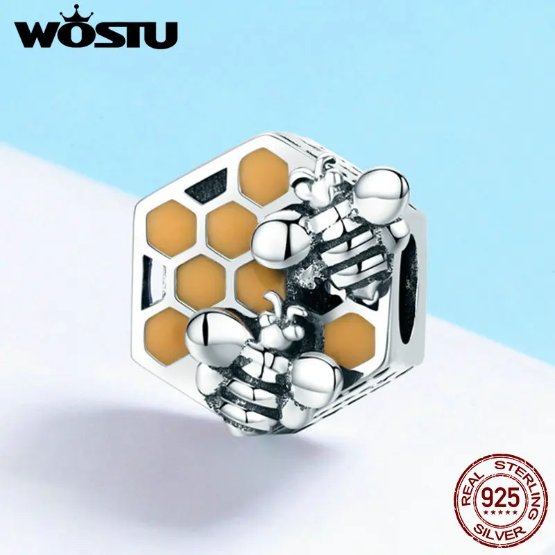 WOSTU модный 925 пробы Серебряный медовый гребень медовая пчела Квадратные бусины для женщин браслет DIY Изготовление ювелирных изделий CQC500