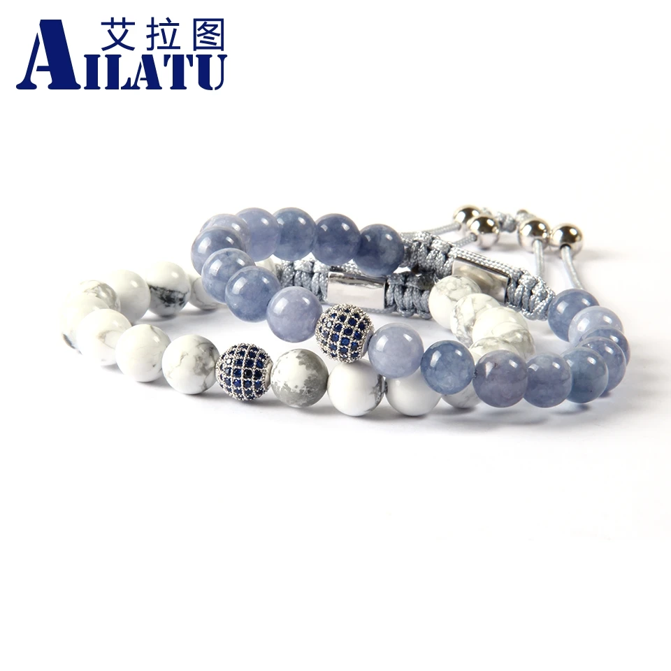 Ailatu бренд ювелирных изделий оптом 8 мм натуральный синий и белый Howlite мраморный