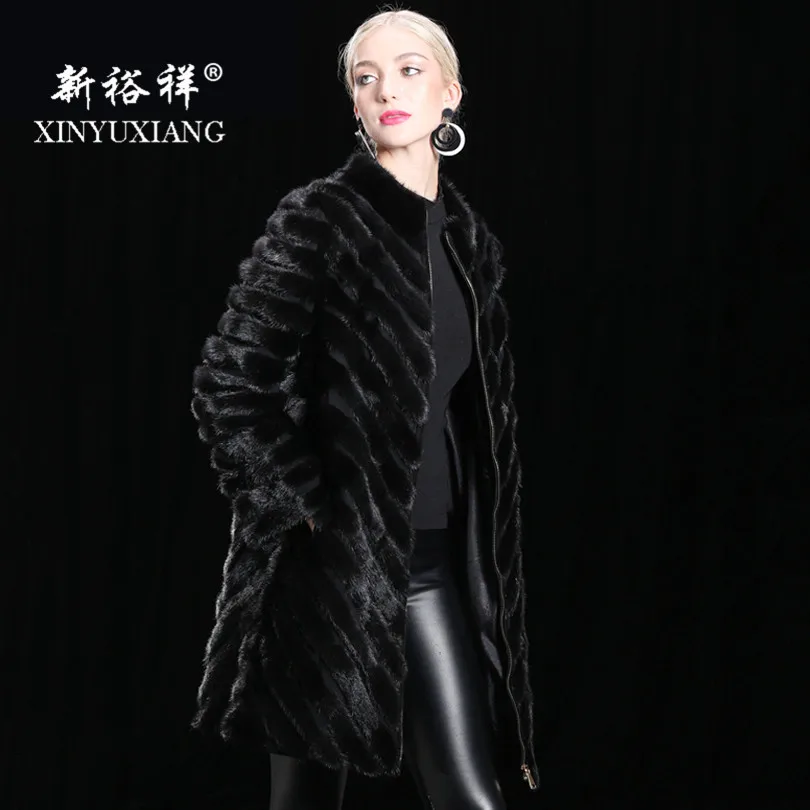 XINYUXIANG 90 см натуральный мех норки куртки для женщин зимние длинные толстые теплые