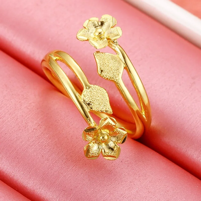 

OMHXFC Wholesale European Fashion Woman Girl Bride Party Birthday Wedding Gift Vintage Flower Leaves Open 18KT Gold Ring EJ04