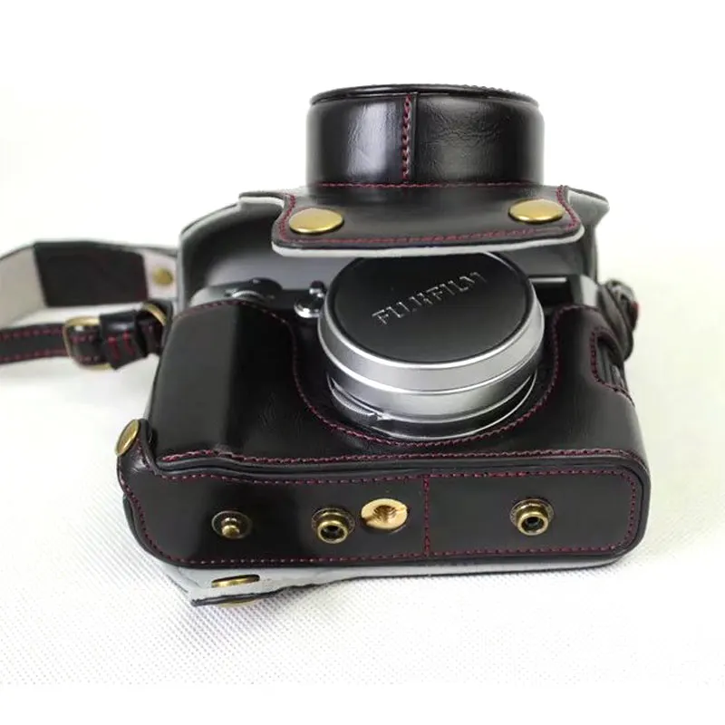 Роскошный чехол из искусственной кожи для камеры Fujifilm X100F Fuji с отверстием батареи