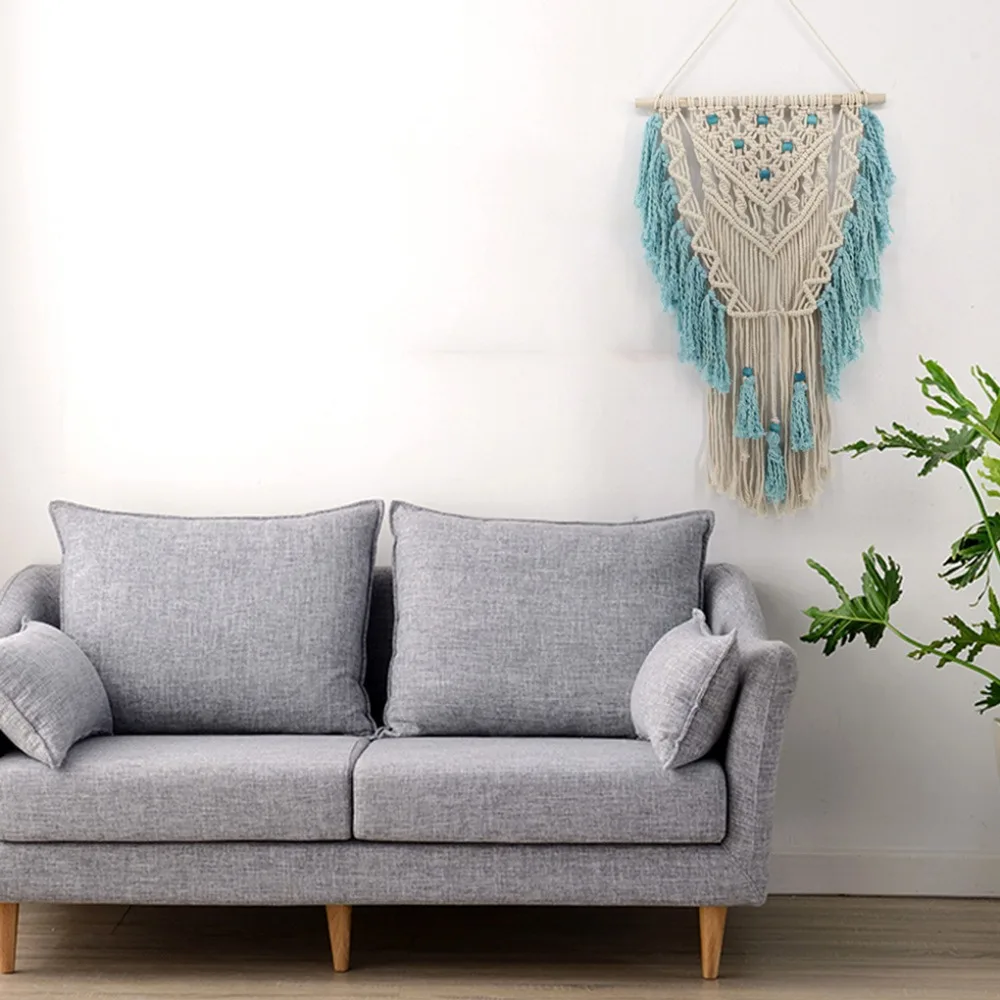 Гобелены озеро синий кисточкой Плетеный настенный подвеска ручной работы